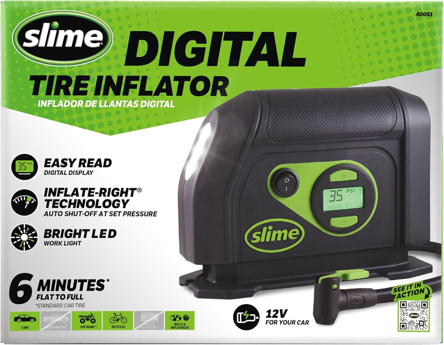 Slime Digital Display Tire Inflator, 12-V