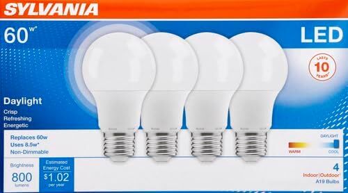 Sylvania A19 8.5 Watt Frosted Daylight LED Light Bulb, 4-Pk
