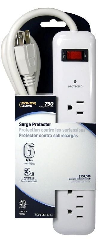 PowerZone White Suge Protector 6-Outlet, 3-Ft