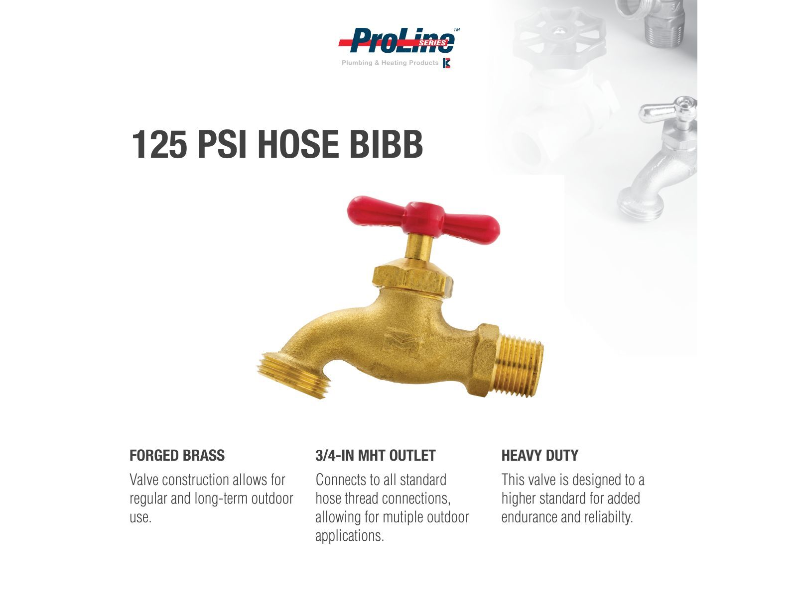 ProLine Heavy Duty Brass Hose Bibb, 1/2-In MIP x 3/4-In MHT