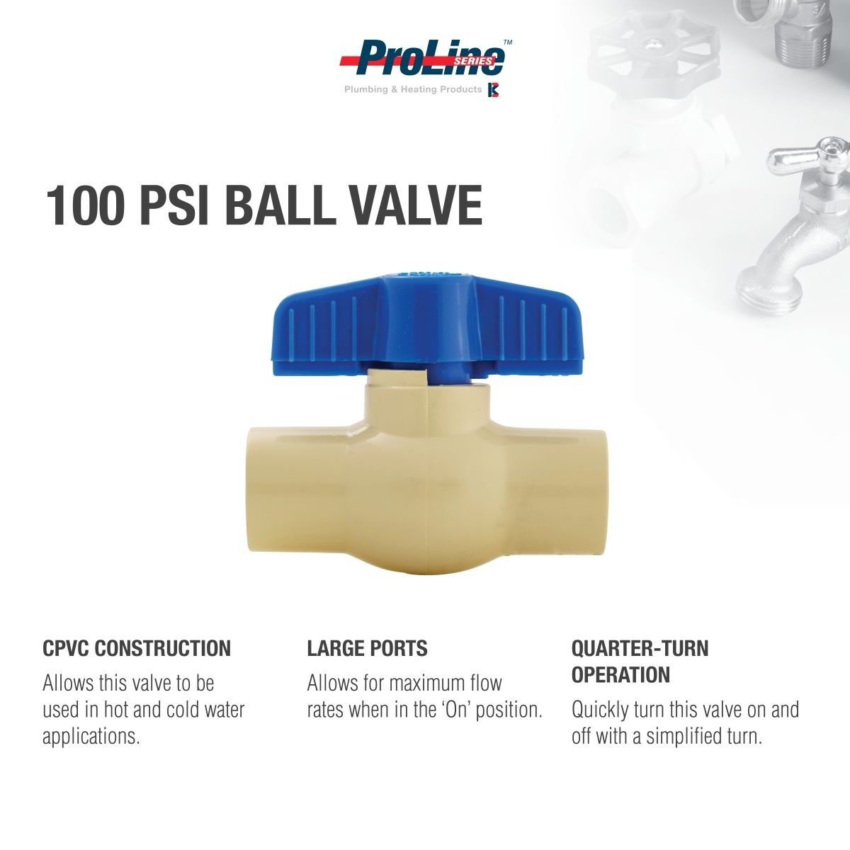 ProLine CPVC Ball Valve, 1/2-In Solvent x 1/2-In Solvent