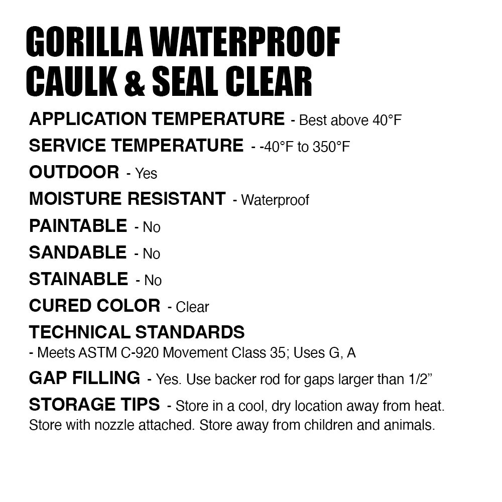Gorilla Clear Waterproof Caulk & Seal 100% Silicone, 2.8-Oz