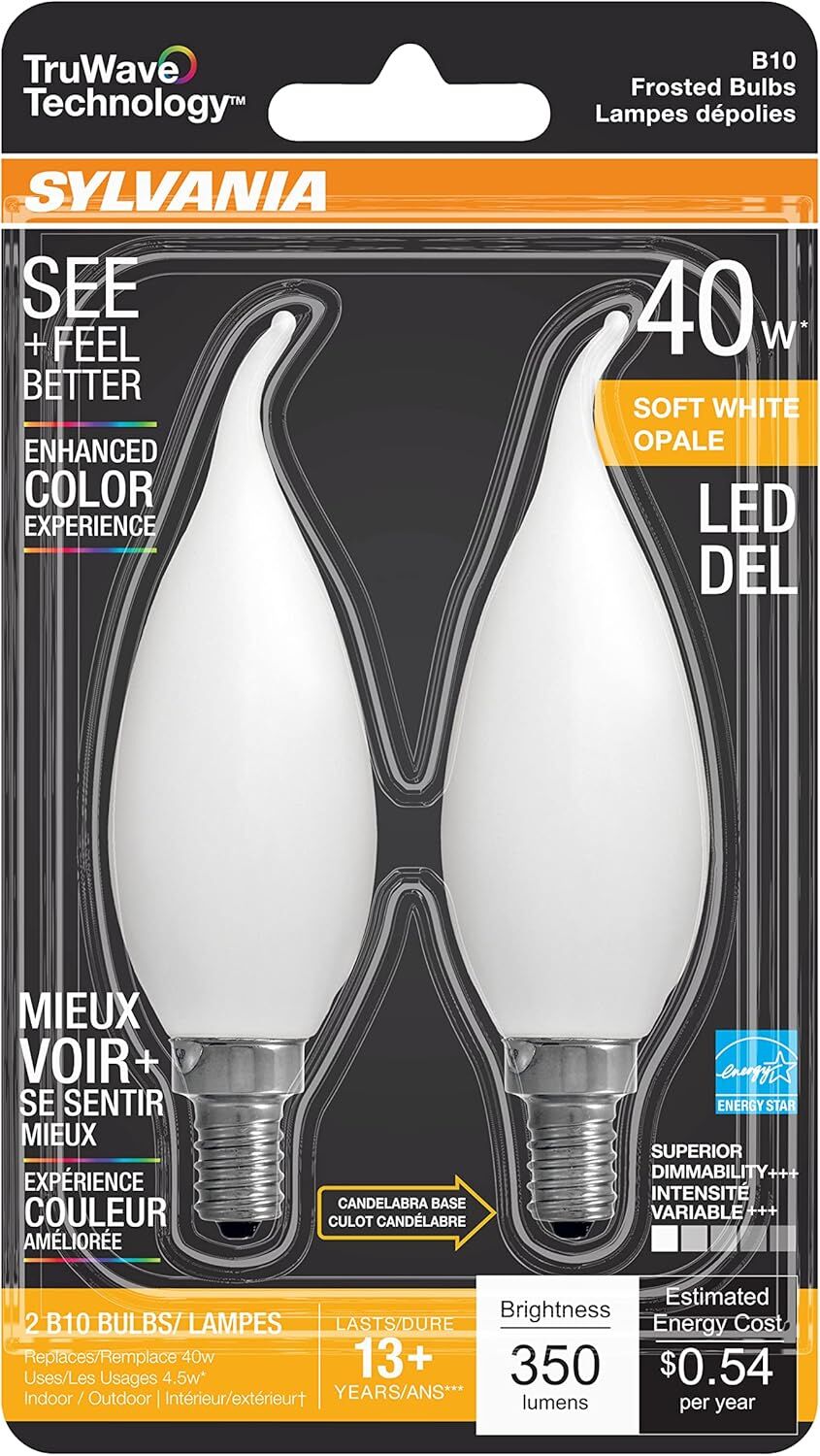 Sylvania TruWave B10 4.5 Watt Frosted Soft White Dimmable LED Light Bulb, 2-Pk