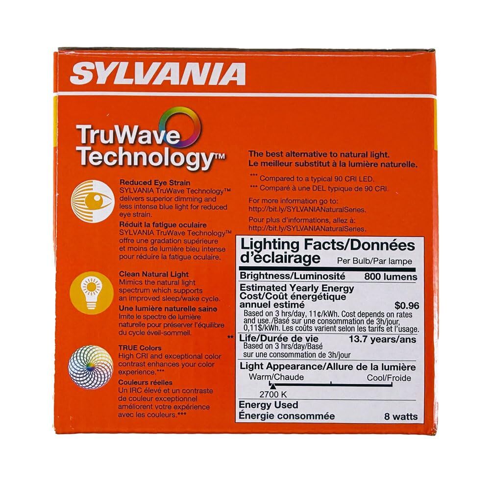 Sylvania TruWave A19 8 Watt Frosted Soft White Dimmable LED Light Bulb, 6-Pk
