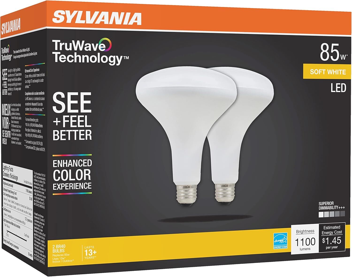 Sylvania TruWave Natural Series BR40 12 Watt Soft White Dimmable LED Flood Light Bulb, 2-Pk