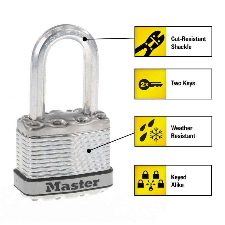 Master Lock Magnum Laminated Steel Padlock, 1 3/4-In X 1 1/2-In, 4-Pk
