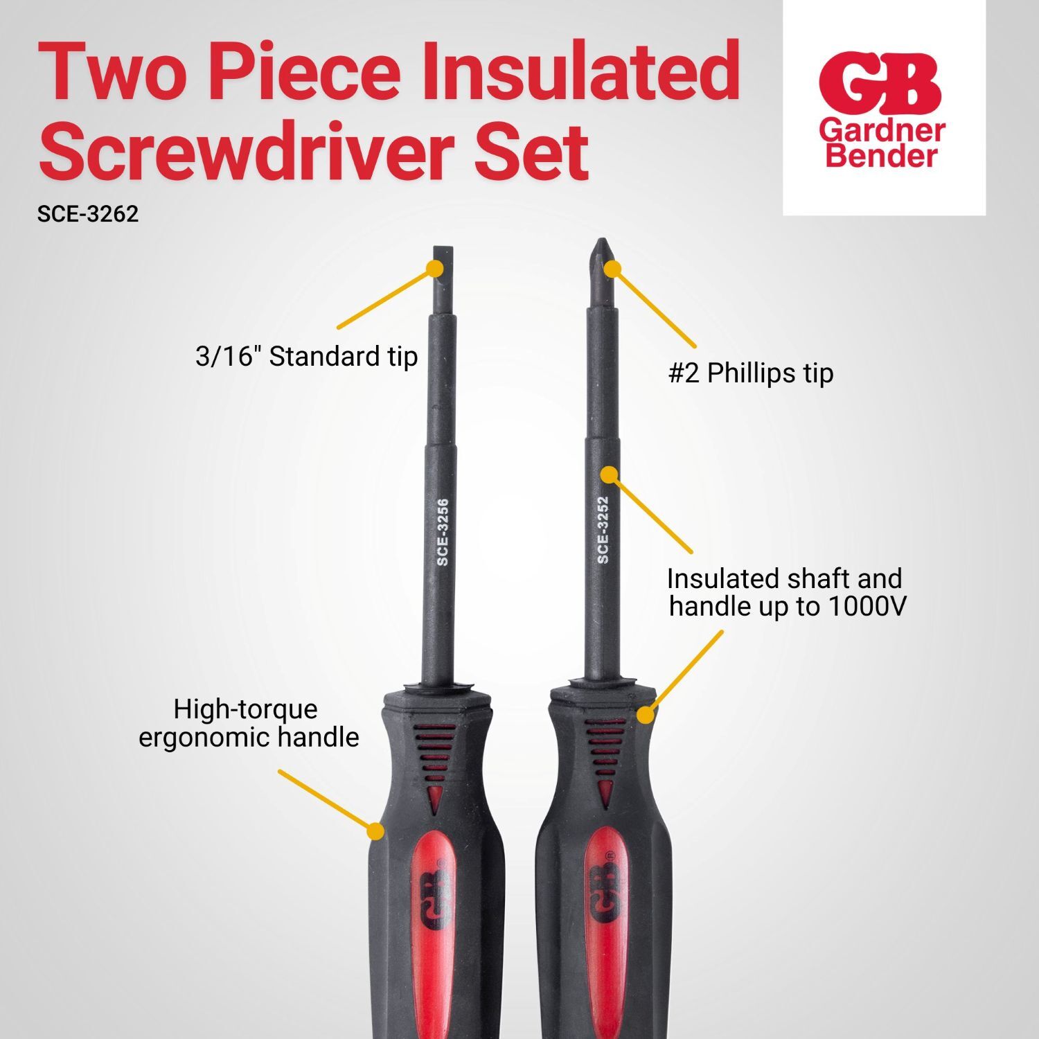 Gardner Bender Insulated Screwdriver Set with #2 Phillips and 3/16 Standard