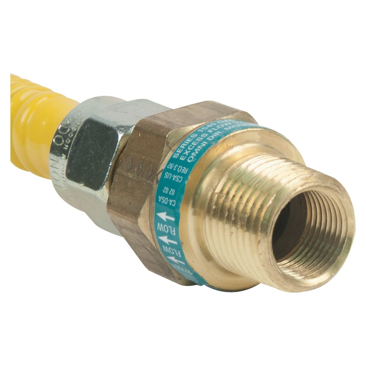 BrassCraft Safety+ Gas Connector, 1/2-In MIP EFV x 1/2-In MIP (3/8-In FIP Tap)