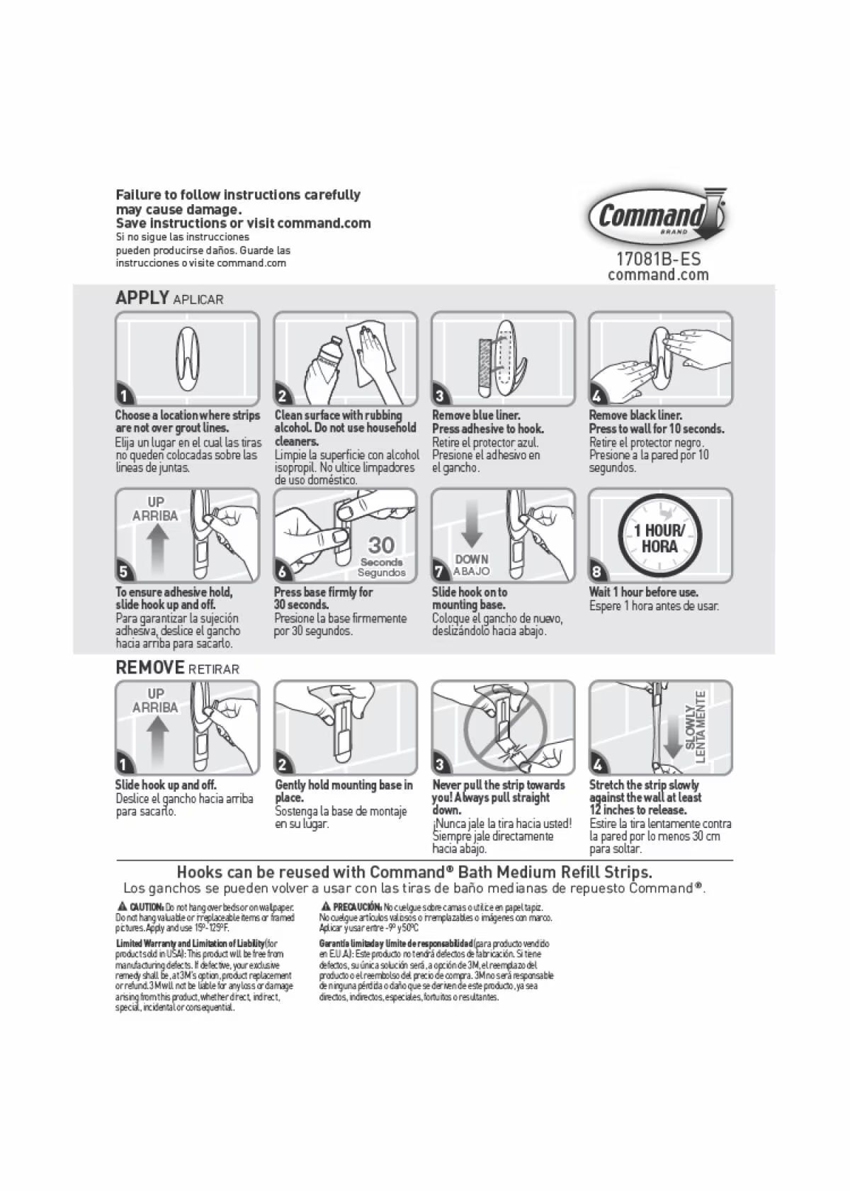 Command Bath Medium White Hooks, 2-Pk