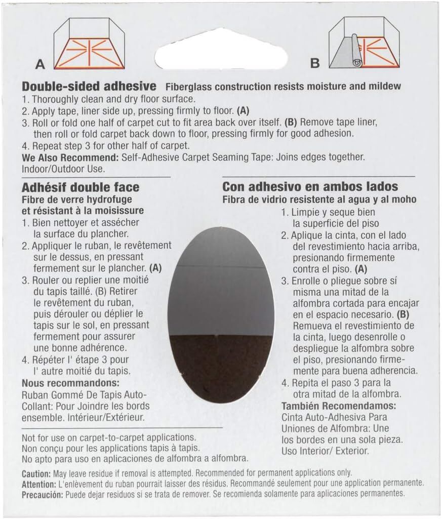 Duck Brand Indoor/Outdoor Double-Sided Fiberglass Carpet Tape, 1.41-In x 42-Ft