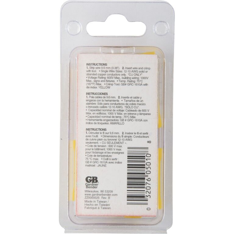 Gardner Bender Yellow Vinyl Insulated Butt Splice Crimp Connector 12-10 AWG Gauge, 15-Pk