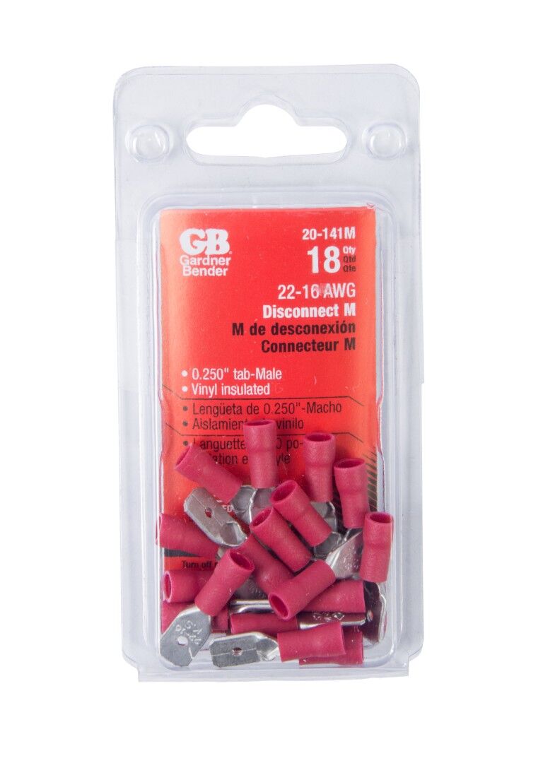 Gardner Bender Red Vinyl-Insulated Male Disconnect Tab, 22-16 Gauge, 18-Pk