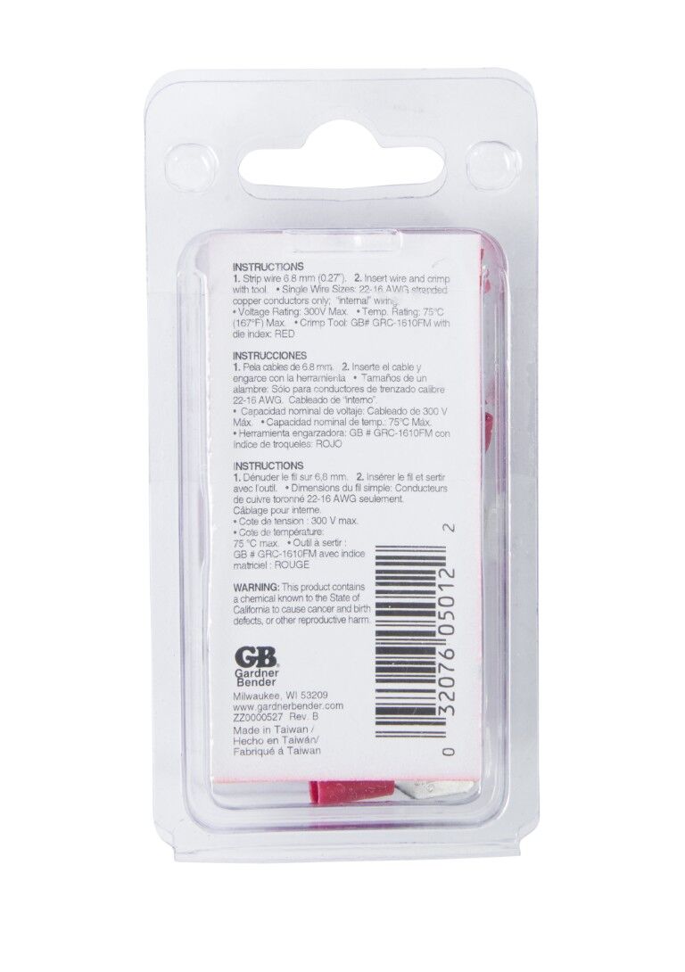 Gardner Bender Red Vinyl-Insulated Male Disconnect Tab, 22-16 Gauge, 18-Pk
