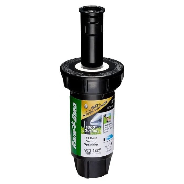 Rain Bird 2-In Pop-Up Spray Head 90° Pattern Dual Spray Sprinkler With Pressure Regulator, 15-Ft