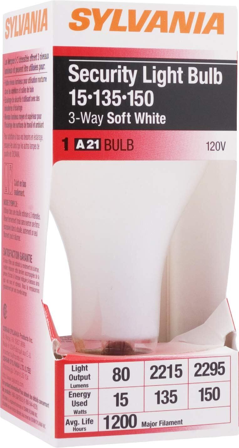 Sylvania A21 15/135/150 Watt Frosted Soft White 3-Way Incandescent Security Light Bulb