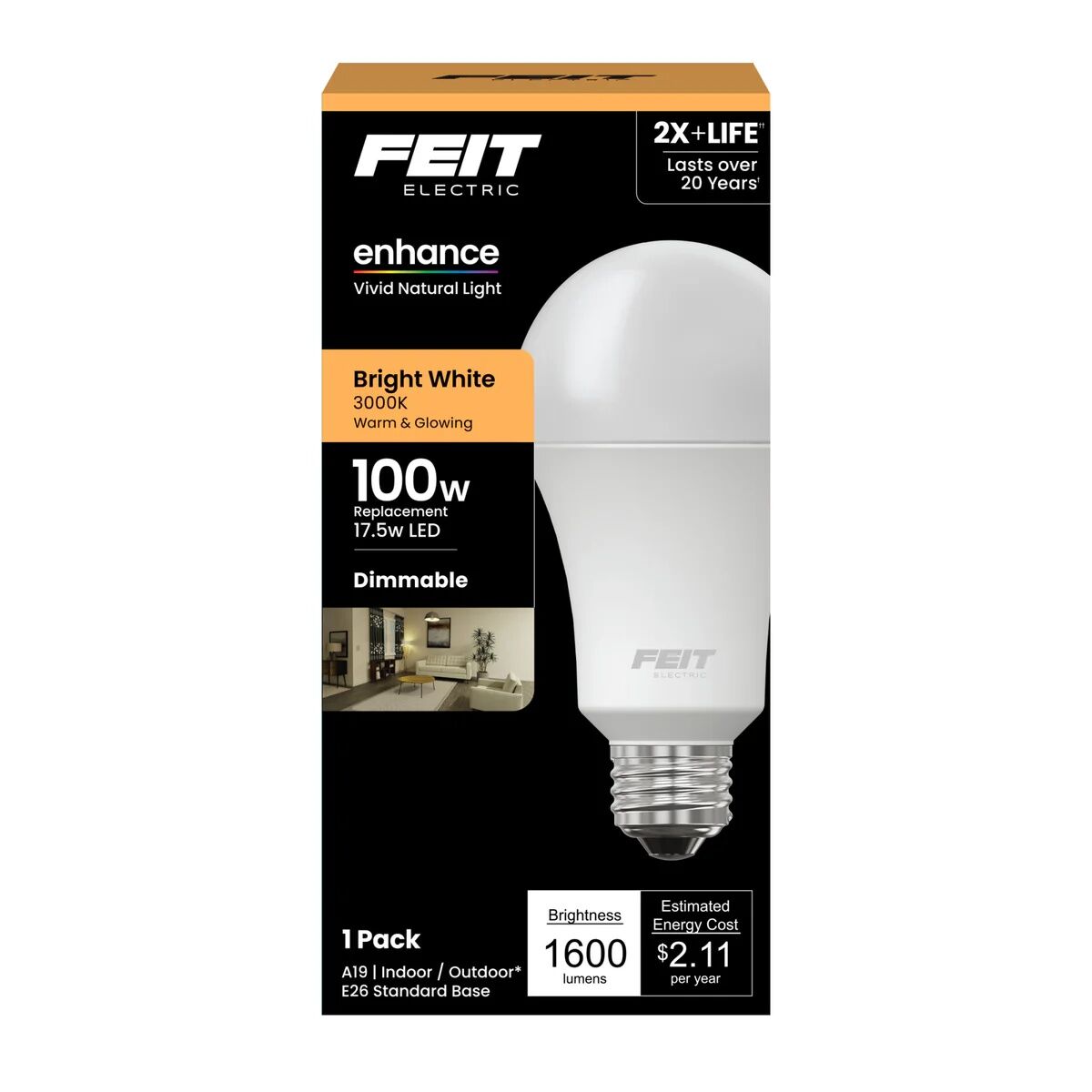 Feit Electric A21 17.5 Watt Bright White Dimmable Enhance LED Light Bulb