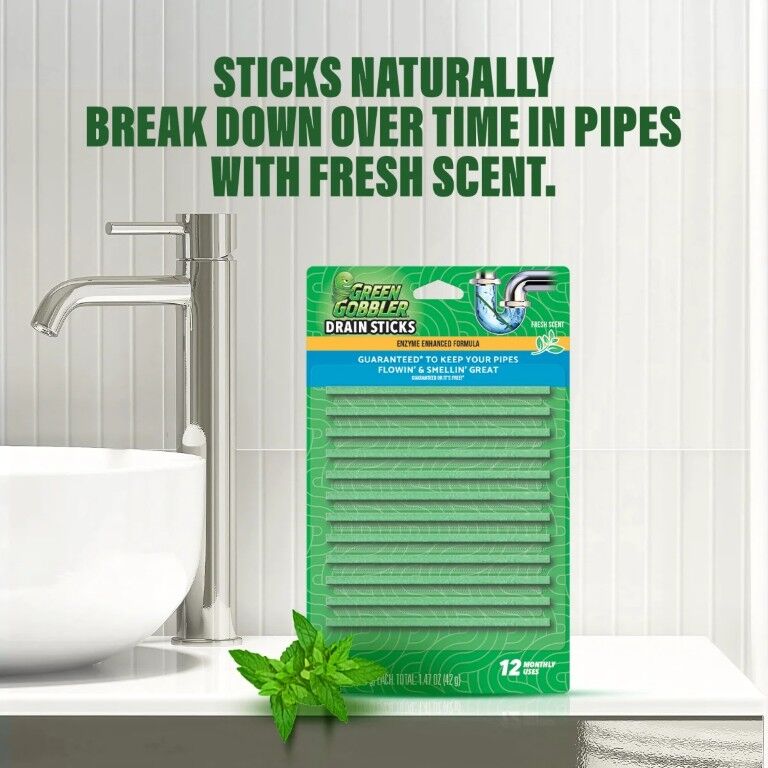 Green Gobbler Fresh Scent Drain Sticks Cleaner & Deodorizer, 12-Pk