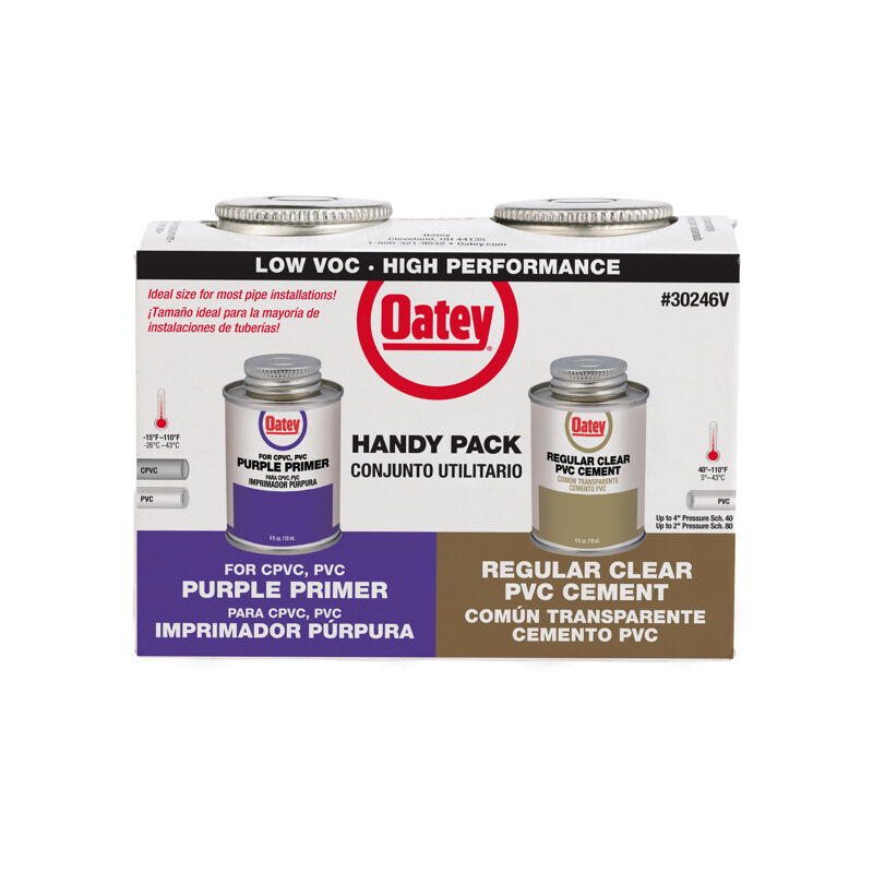 Oatey PVC Regular Bodied Fast Set Clear Cement and Purple Primer Handy Pack, 4-Oz