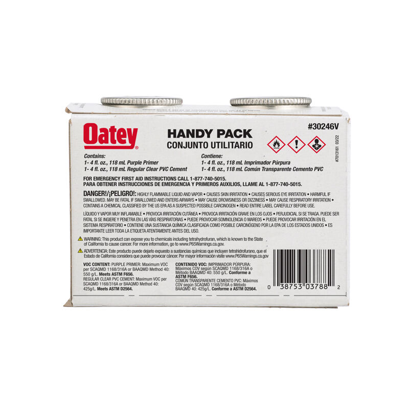 Oatey PVC Regular Bodied Fast Set Clear Cement and Purple Primer Handy Pack, 4-Oz