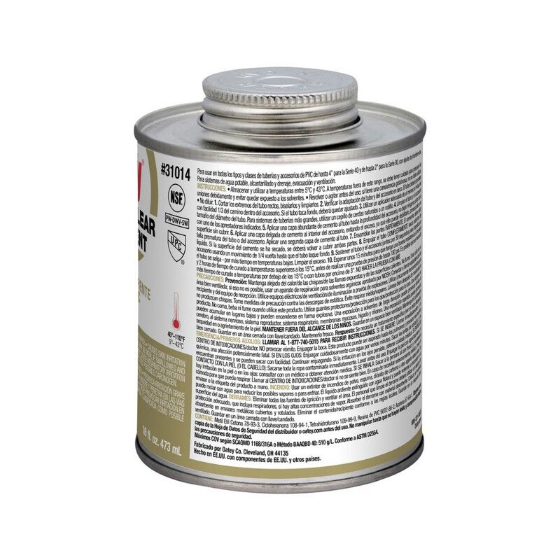 Oatey Regular Clear PVC Cement, 16-Oz