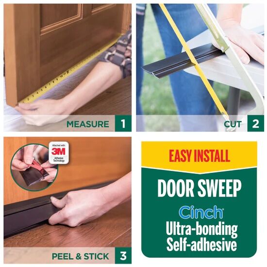 MD Building Products White Aluminum & Vinyl CINCH Self-Adhesive Door Sweep, 36-In X 1/4-In X 2-In