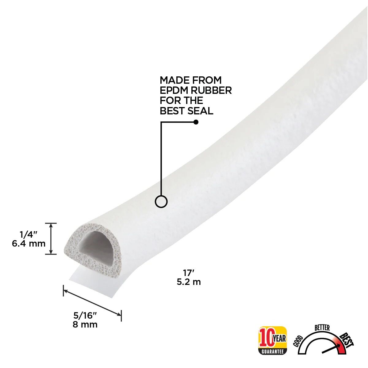 M-D Building Products white Premium Rubber Window Seal For Medium Gaps, 1/4-In x 5/16-In x 17-Ft
