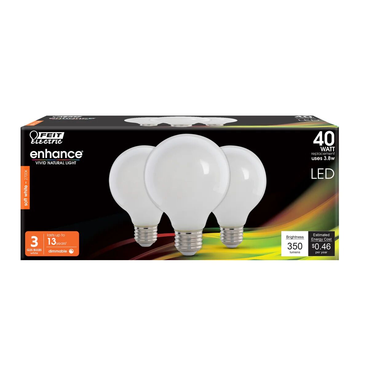 Feit Electric G25 3.8 Watt Frosted Soft White Dimmable LED Light Bulb, 3-Pk