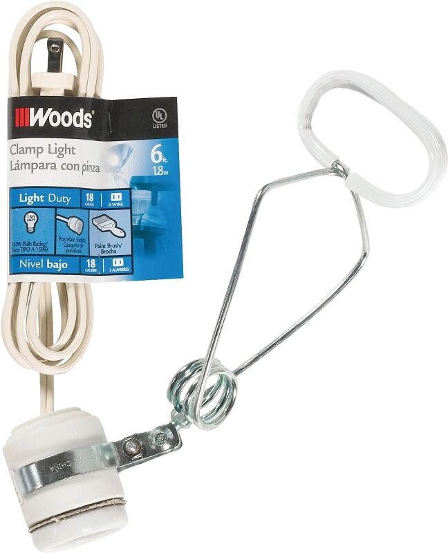 Woods White Clamp Light, 6-Ft