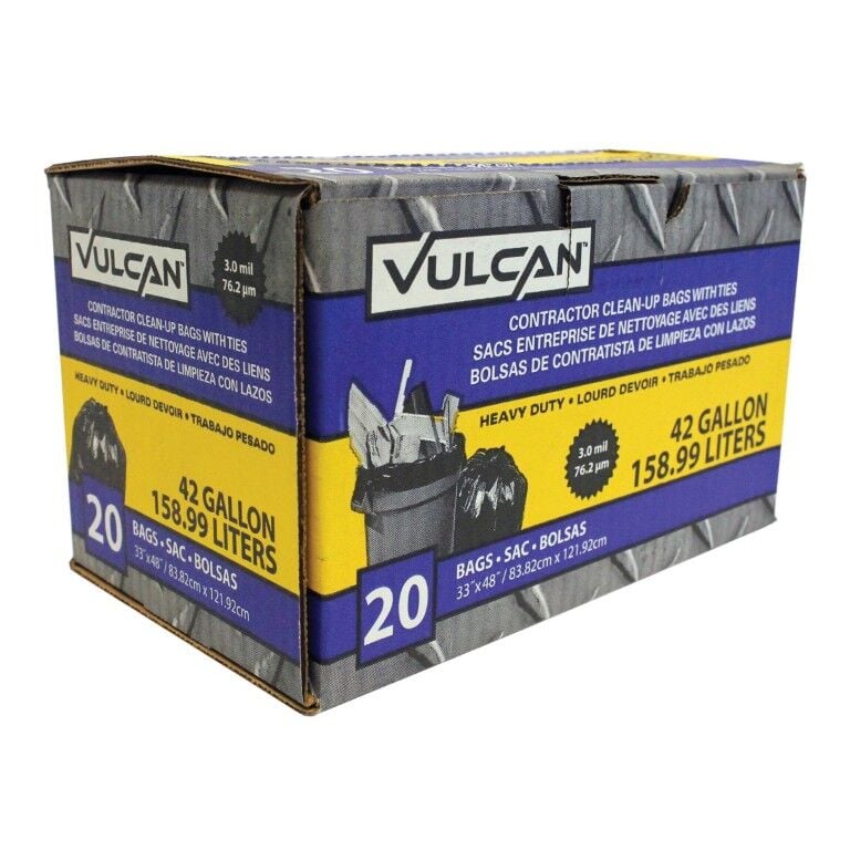 Vulcan Black Contractor Trash Bag, 42-Gal, 20-Ct