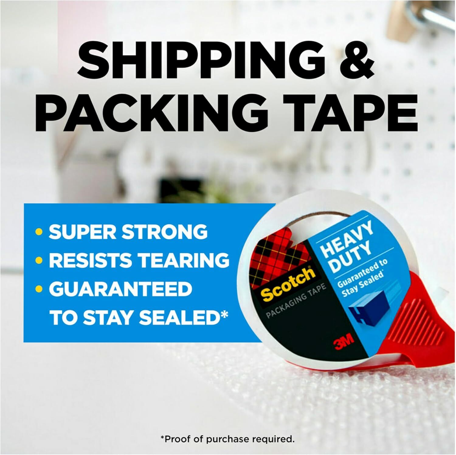 3M Scotch Heavy Duty Shipping Packaging Tape With Dispenser, 1.88-In x 38.2-Yd