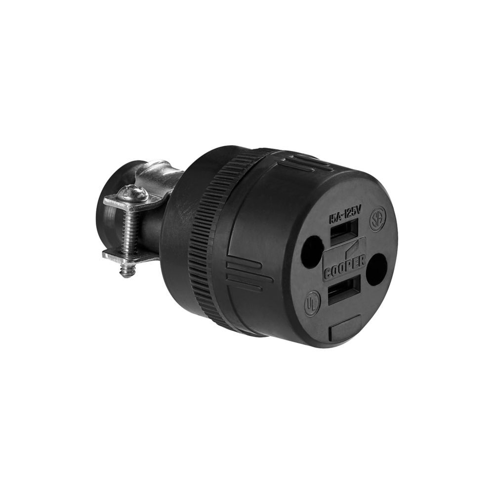 Eaton Black Rubber NEMA 1-15R Commercial Straight Blade Connector, 18-10 Gauge, 15-A, 125-V