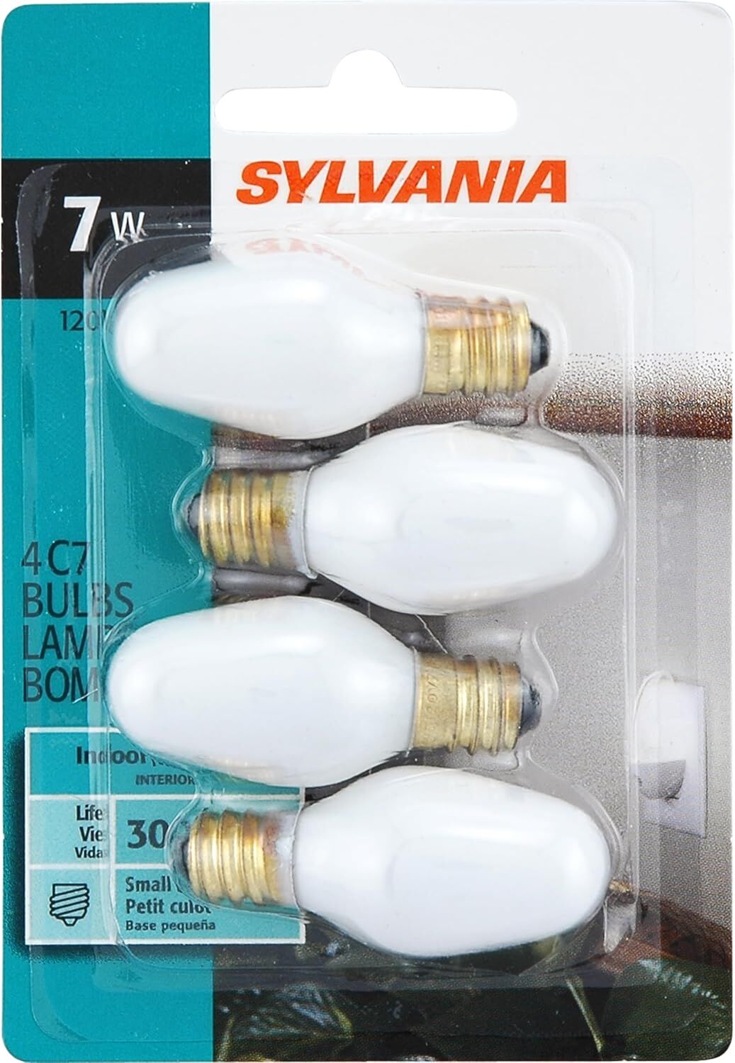 Sylvania C7 7 Watt Frosted Warm White Dimmable Incandescent Nightlight Bulb, 4-Pk