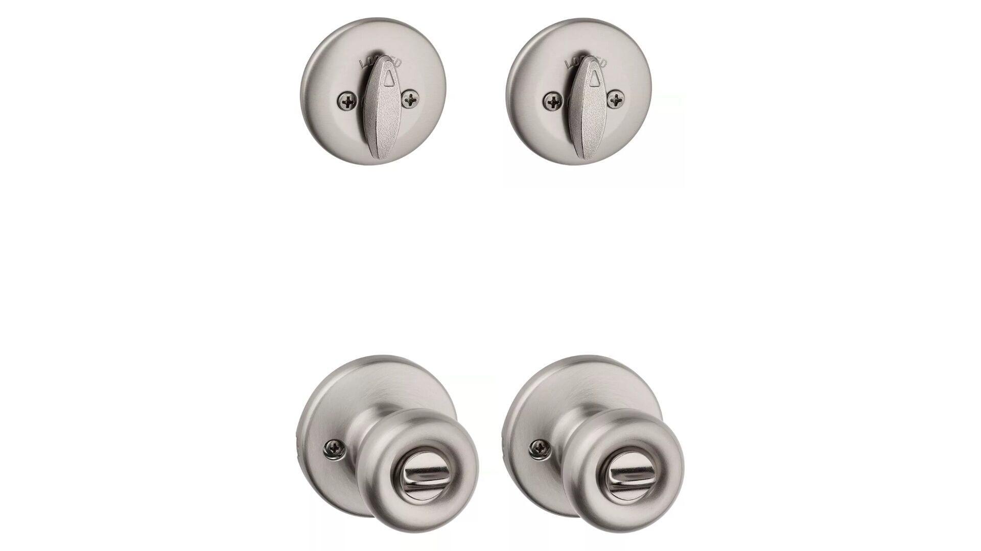 Kwikset Satin Nickel Tylo Project Pack 2 Keyed Knobs And 2 Deadbolts With Pin & Tumbler