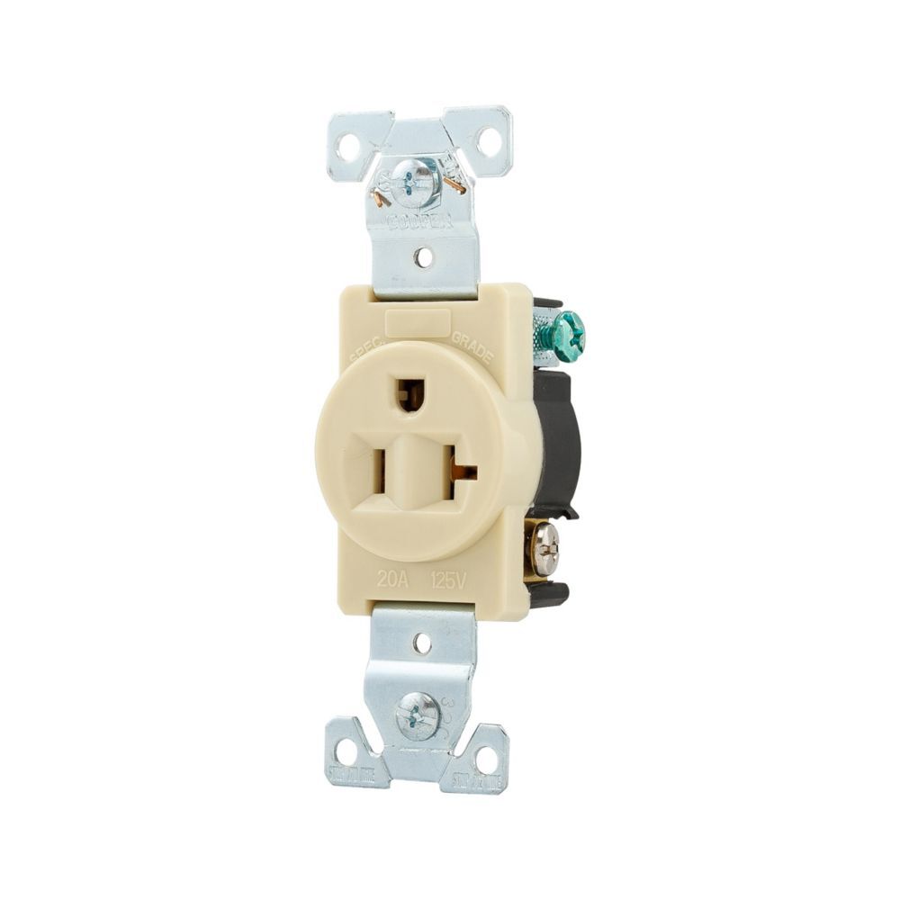 Eaton Commercial Specification Grade Single Ivory 5-20R Receptacle, 14-10 Gauge, 20-A, 125-V