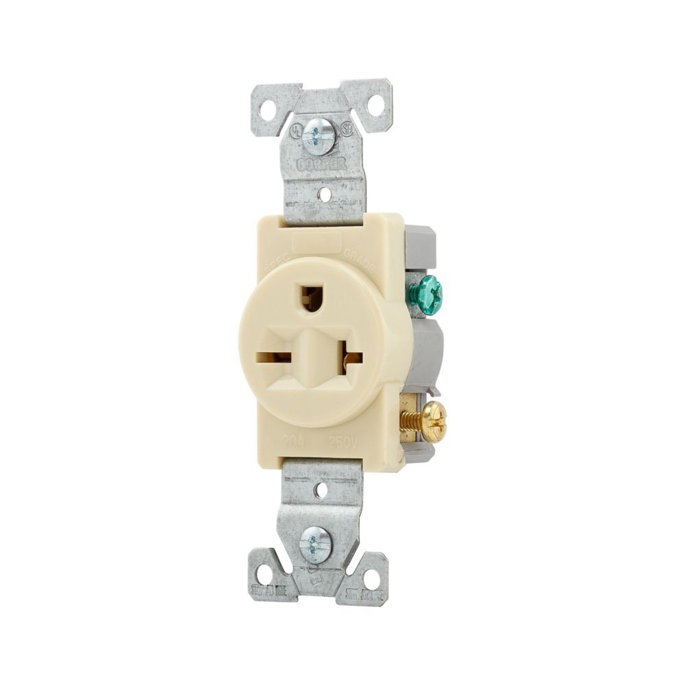 Eaton Ivory NEMA 6-20R Flush Commercial Single Receptacle 14-20 Gauge, 20-A, 250-V