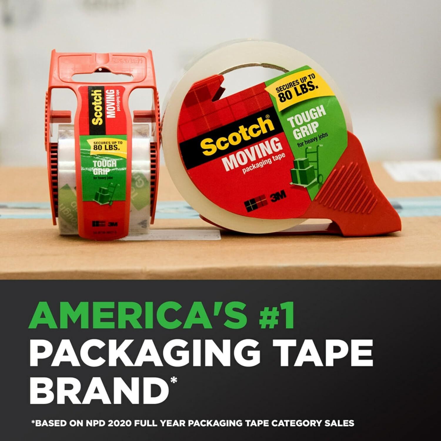Scotch Tough Grip Moving Packaging Tape With Dispenser, 1.88-In x 38.2-Yd