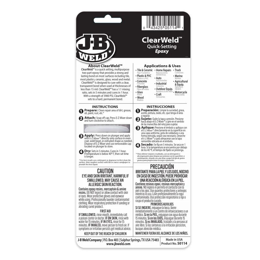 J-B Weld ClearWeld Syringe Quick Setting Epoxy, 14-ml