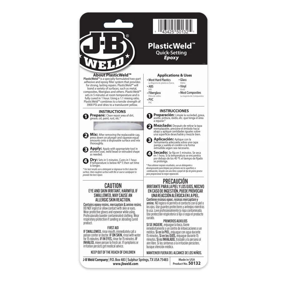 J-B Weld PlasticWeld Quick Setting Epoxy Syringe, 25-mL
