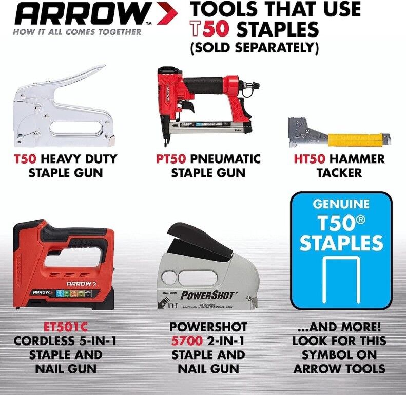 Arrow T50 Heavy Duty Staples, 5/16-In X 3/8-In, 5000-Ct