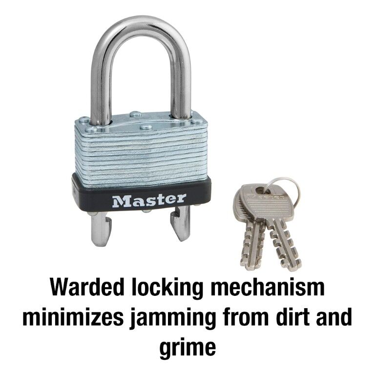 Master Lock Laminated Steel Warded Padlock With Adjustable Shackle, 1 3/4-In