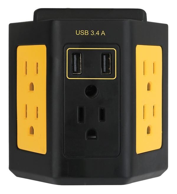 PowerZone 5-Outlet/2-USB Port Outlet Adapter 3.4 Amps