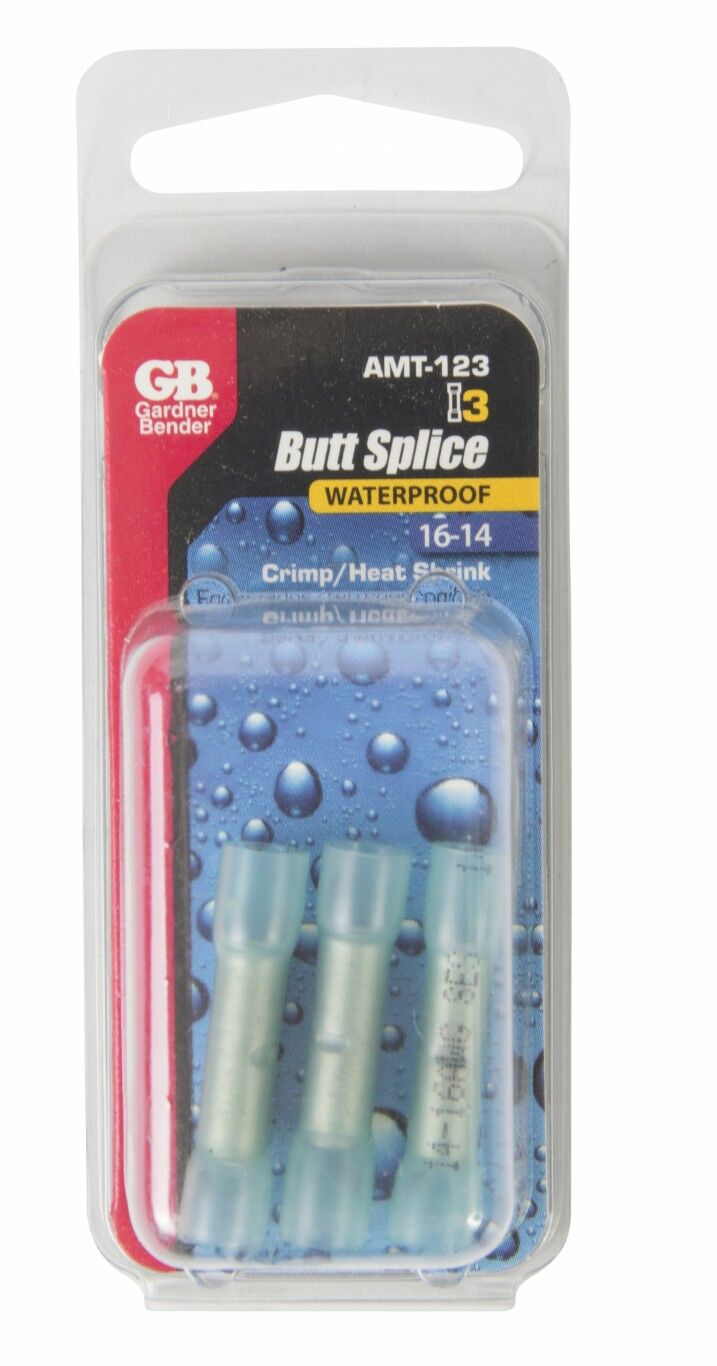 Gardner Bender Blue Transparent Heat Shrink Adhesive Lined Butt Splice, 16-14 Gauge, 3-Pk