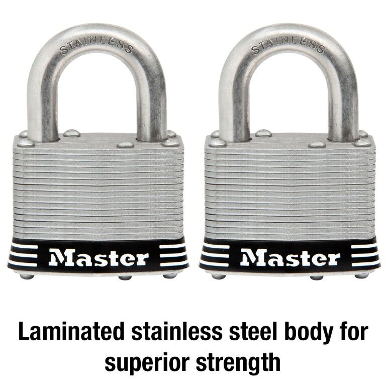 Master Lock Laminated Stainless Steel Pin Tumbler Padlock Keyed Alike, 2-Pk