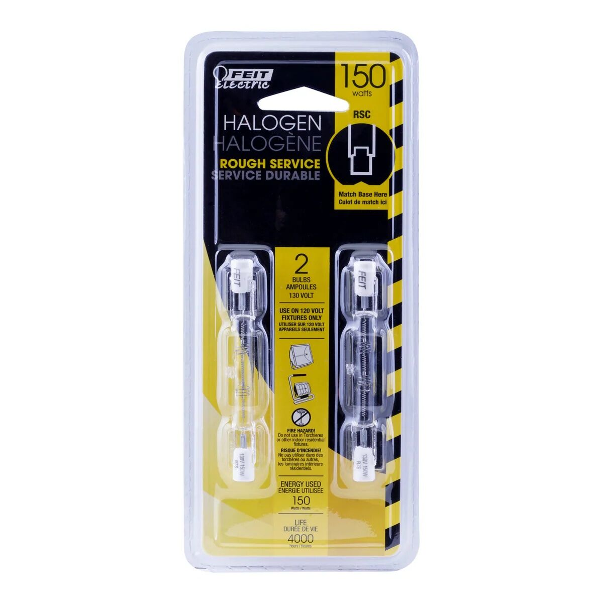 Feit Electric T3 150-W Warm White Dimmable Rough Service Double-Ended Halogen Tube Light Bulb, 2-Pk