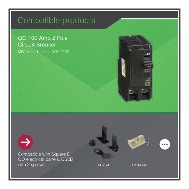 Square D QO Standard 2-Pole Mini Circuit Breaker, 100-A, 120-V/240-V AC