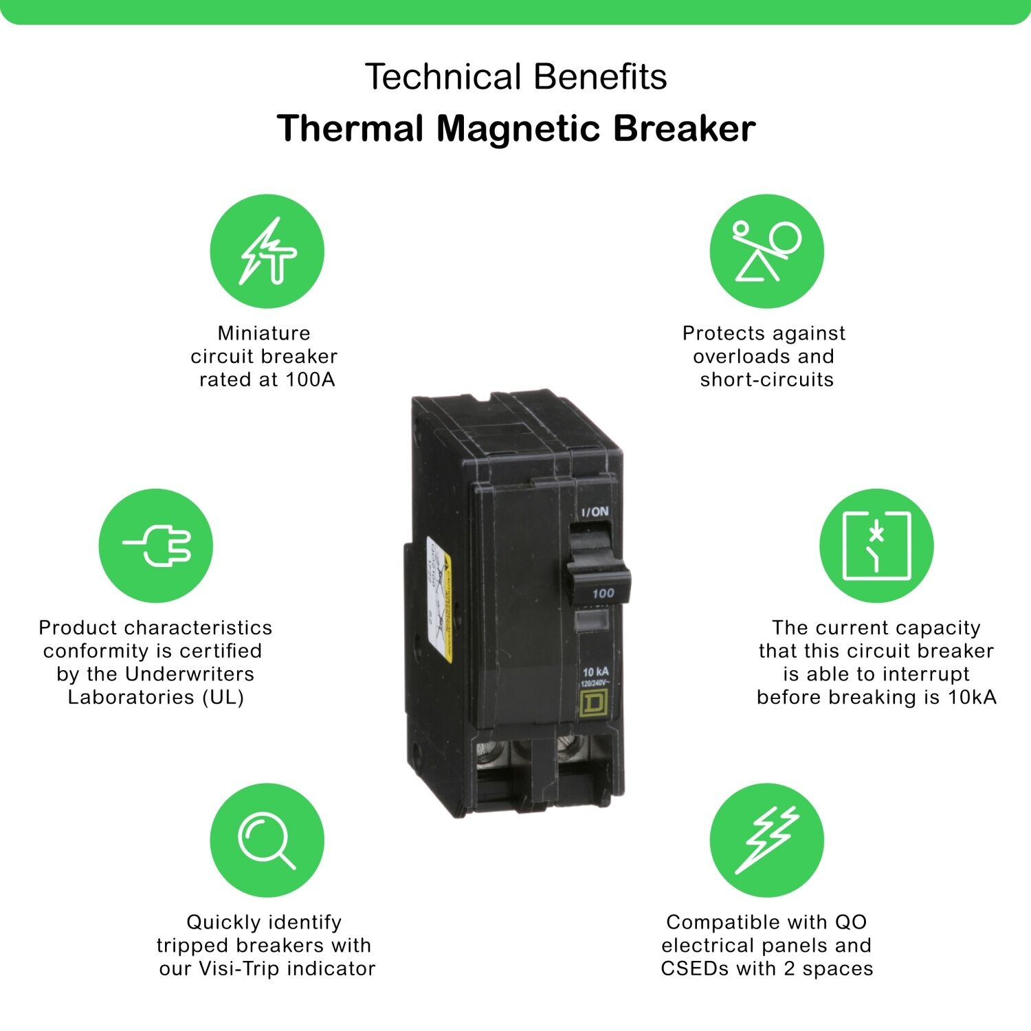 Square D QO Standard 2-Pole Mini Circuit Breaker, 100-A, 120-V/240-V AC