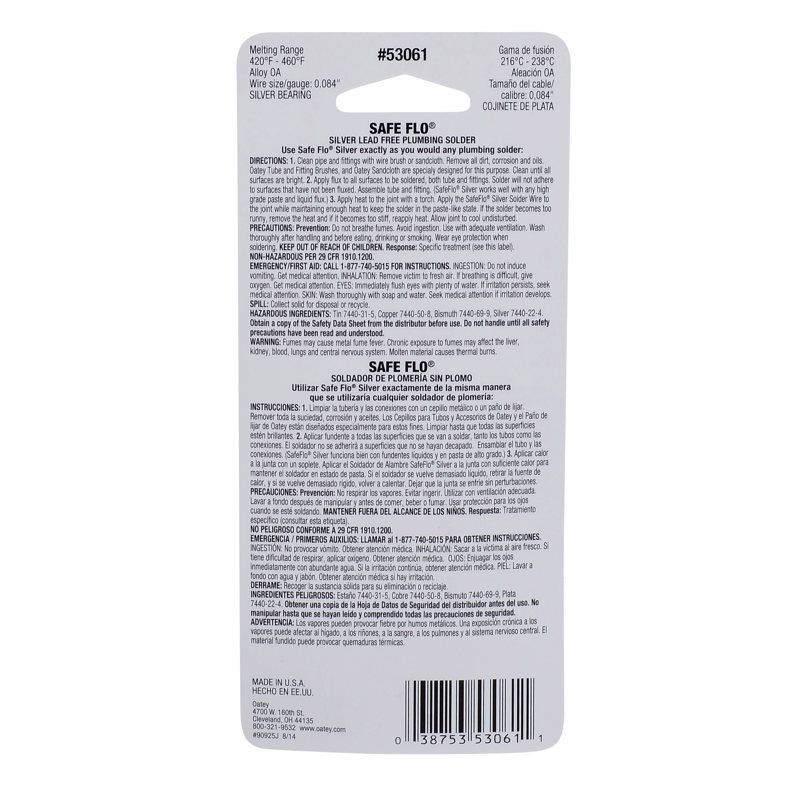 Oatey Safe-Flo Lead Free Plumbing Wire Solder, 1-Oz