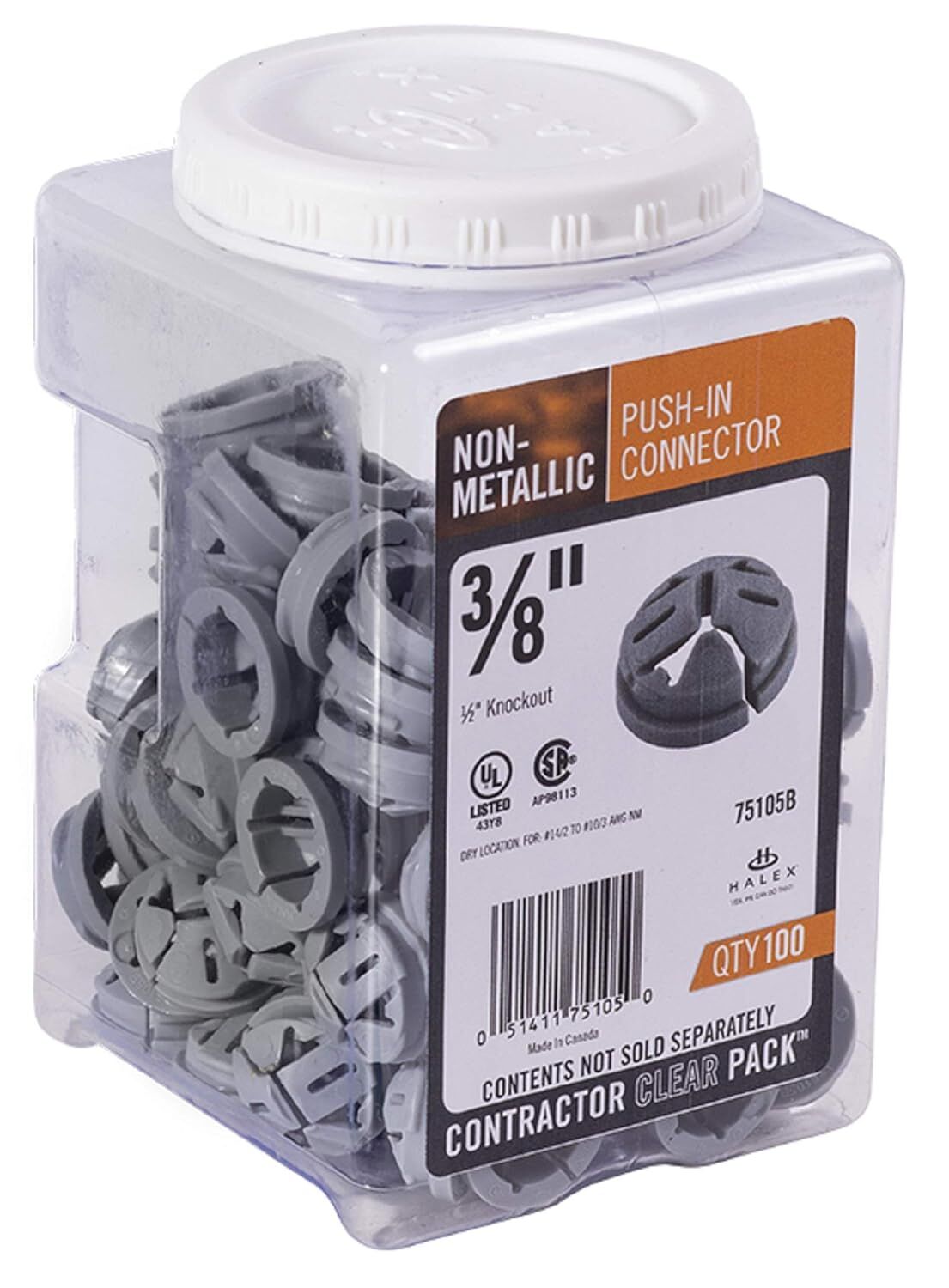 Halex Non-Metallic Push-In Connector, 3/8-In, 100-Pk