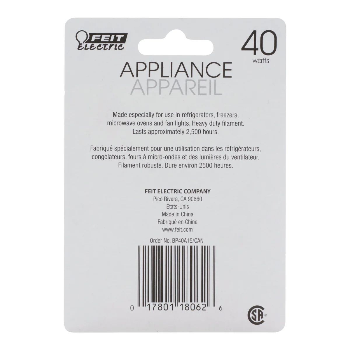 Feit Electric 40W Soft White A15 Dimmable Incandescent Light Bulb