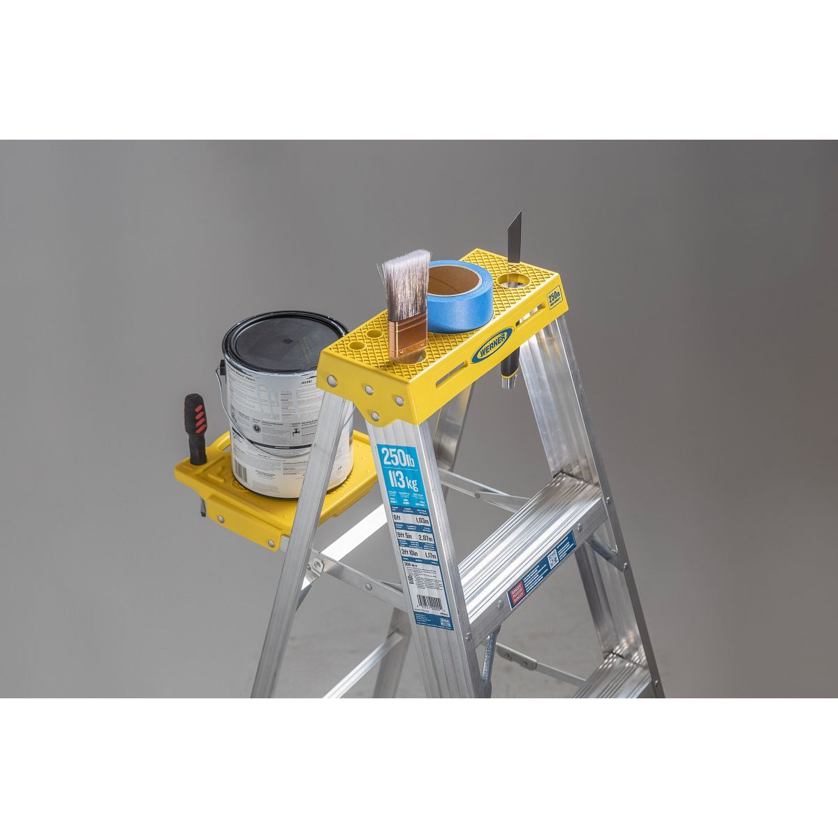 Werner 366 Aluminum Step Ladder, Type I, Load Capacity 250-Lb, 6-Ft